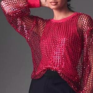 PILCRO Fuscia Sequined Blouse Size Large